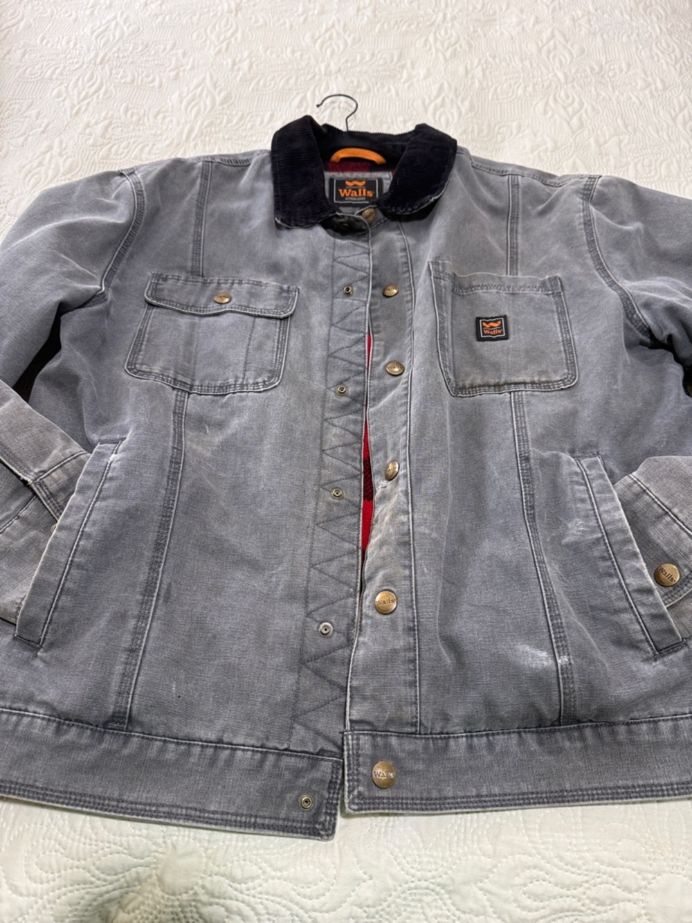 Walls Gray Canvas Field Jacket with Black Corduroy Collar